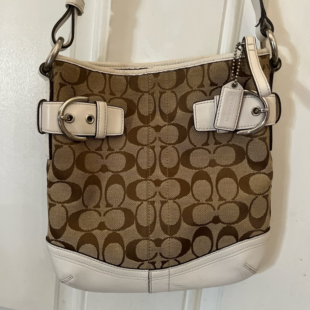 Coach Tan and Cream Signature Shoulder Bag